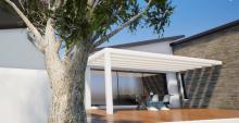 3D d une maison avec terrasse et pergola