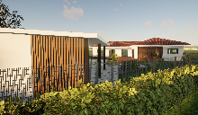 Vue du pool house et de la piscine en 3D